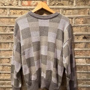 Men's Gray and Lilac Checkered Sweater